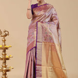 Dark Purple Kanjivaram Saree With Vertical Patterns