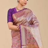 Dark Purple Kanjivaram Saree With Vertical Patterns