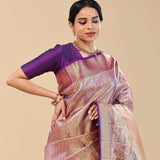 Dark Purple Kanjivaram Saree With Vertical Patterns
