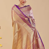 Dark Purple Kanjivaram Saree With Vertical Patterns