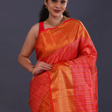 Milano Red Kanjivaram Silk Saree With Gold Zari Border