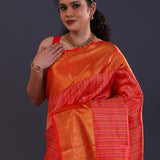 Milano Red Kanjivaram Silk Saree With Gold Zari Border
