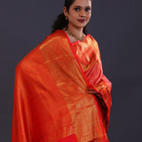 Milano Red Kanjivaram Silk Saree With Gold Zari Border