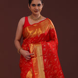 Bright Red Kanjivaram Silk Saree With Floral Jaal