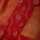 Bright Red Kanjivaram Silk Saree With Floral Jaal