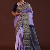 Lavender Kanjivaram Silk Saree With Floral Pattern