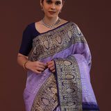 Lavender Kanjivaram Silk Saree With Floral Pattern