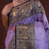 Lavender Kanjivaram Silk Saree With Floral Pattern
