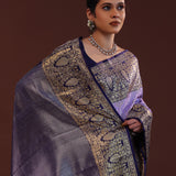 Lavender Kanjivaram Silk Saree With Floral Pattern
