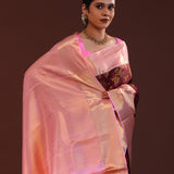 Wine Berry Kanjivaram Silk Saree With Contrast Pink Border