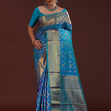 Sky Blue Kanjivaram Silk Saree With Floral Design