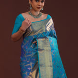 Sky Blue Kanjivaram Silk Saree With Floral Design
