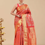 Orange Kanjivaram Saree With Khadi Border