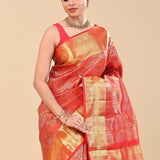 Orange Kanjivaram Saree With Khadi Border