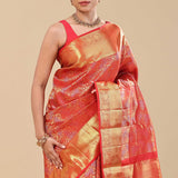 Orange Kanjivaram Saree With Khadi Border
