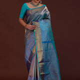 Blue Kanjivaram Silk Saree With Brocade Design
