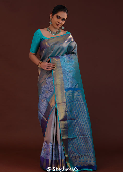 <img> Blue Kanjivaram Silk Saree With Brocade Design