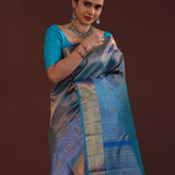 Blue Kanjivaram Silk Saree With Brocade Design
