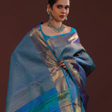 Blue Kanjivaram Silk Saree With Brocade Design