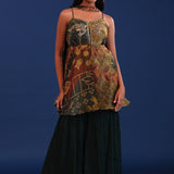 Dark Forest Green Crepe Silk And Organza Sharara Set