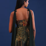 Dark Forest Green Crepe Silk And Organza Sharara Set