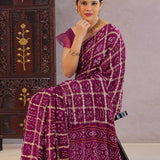 Burgundy Satin Bandhani Saree