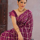 Burgundy Satin Bandhani Saree
