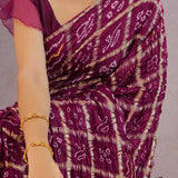 Burgundy Satin Bandhani Saree
