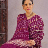 Burgundy Satin Bandhani Saree