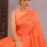 Orange Silk Bandhani Saree
