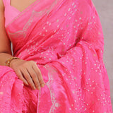 Creamy Pink Silk Bandhani Saree