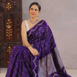 Indigo Violet Silk Bandhani Saree