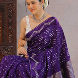 Indigo Violet Silk Bandhani Saree