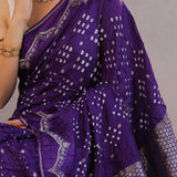 Indigo Violet Silk Bandhani Saree