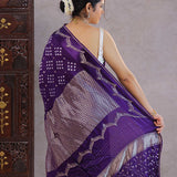 Indigo Violet Silk Bandhani Saree
