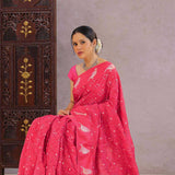 Raspberry Pink Silk Bandhani Saree