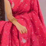 Raspberry Pink Silk Bandhani Saree