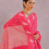 Raspberry Pink Silk Bandhani Saree