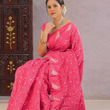 Pink Silk Bandhani Saree