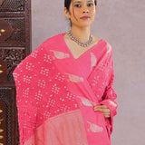 Pink Silk Bandhani Saree