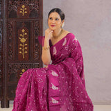 Red Violet Silk Bandhani Saree