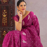 Red Violet Silk Bandhani Saree
