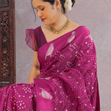 Red Violet Silk Bandhani Saree