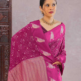 Red Violet Silk Bandhani Saree
