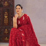 Saffron Red Silk Bandhani Saree