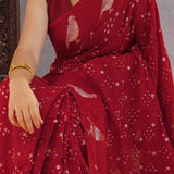 Saffron Red Silk Bandhani Saree