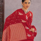 Saffron Red Silk Bandhani Saree