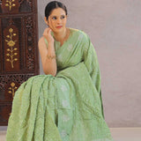 Pista Green Bandhani Silk Saree