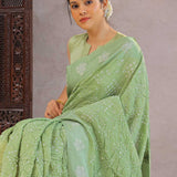 Pista Green Bandhani Silk Saree