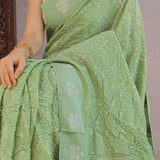 Pista Green Bandhani Silk Saree